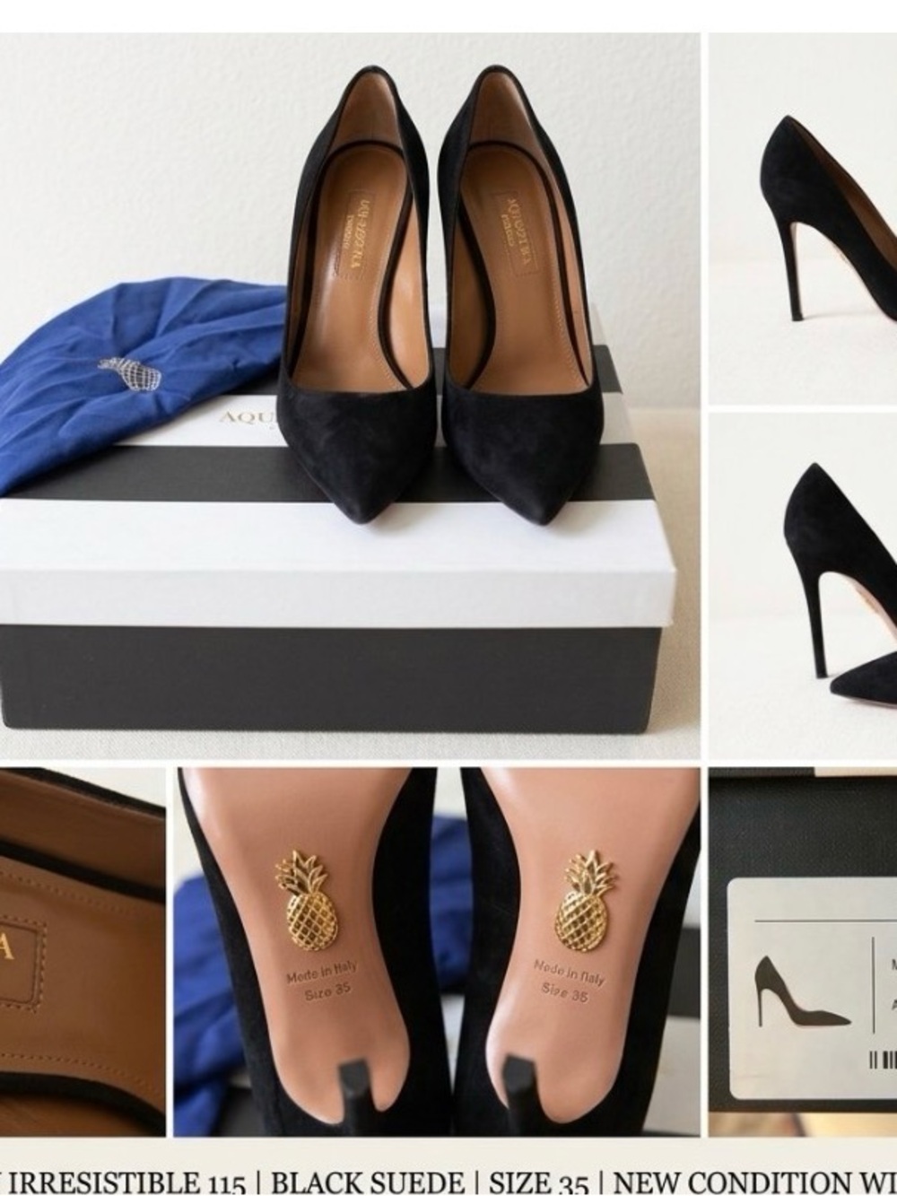Aquazzura Black Suede Pointed-Toe Stiletto Pumps EU35 US 5 Brand New